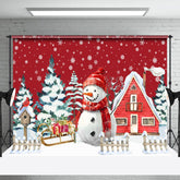 Lofaris Snowman House Red Painting Christmas Photo Backdrop